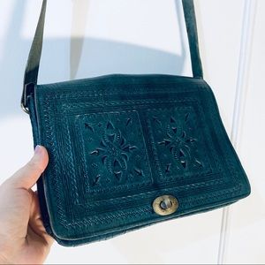 Vintage leather bag, dark teal